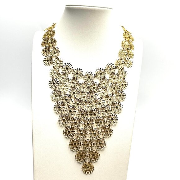 '60s NECKLACE STACK: Gold Geometric Pendant w/Pearls & Vendome Mesh Bib Pairing - Picture 10 of 16